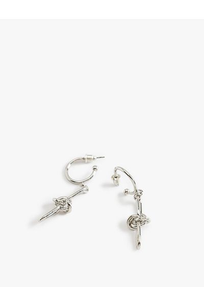 Koton Steel Blended Hoop Earrings - Dangle Knot Detail