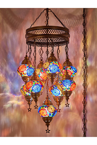 Demmex Otantik Mozaik İşlemeli Tavan Avize Armatür Türk ve Fas Lambası 9'lu Set
