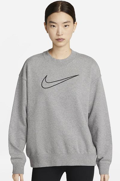 Nike Training Plus Essential Get Fit Dri Fit Graphic Crew Gray Oversized Loose Cut Women's Sweatshirt