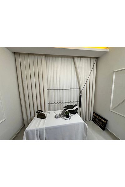 NİVEMESHOME Nivemeshome Roma 18542-D - Cream Linen, 1/3 Close Pleated Background Curtain Apm