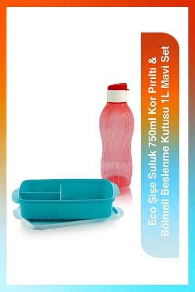 Tupperware Eco Blue 1Lt Lunch Box Set - 750ml Cor Twinkle & Compartmented Bottle Water Bottle & Flask