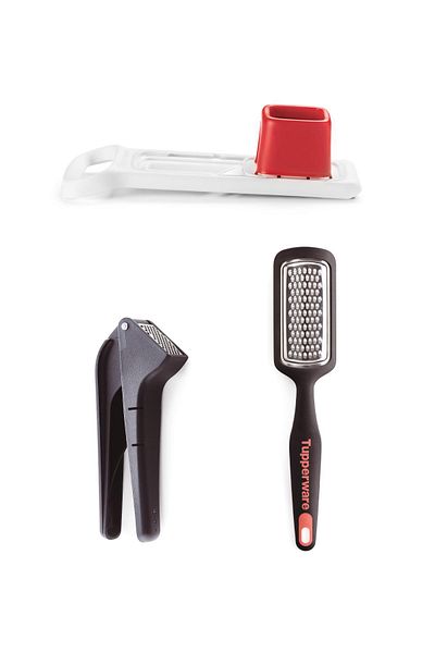 Tupperware Quick Slicer Mandolin, Garlic Crusher and Hand Grater 3-Piece Chopping Set