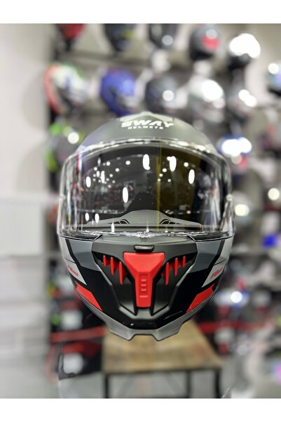 Sway 865 Kırmızı Siyah Kapalı Kask Güneş Vizörlü