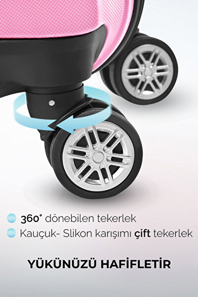 POLO&SKY Elmas Model Pembe Renk Büyük Boy Valiz Bavul
