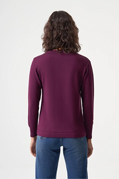 Mizalle Basic o Yaka Viskon Akrilik Mürdüm Triko