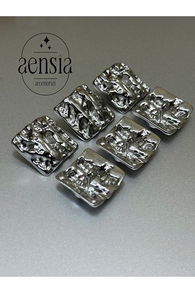 aensia 2.29 cm Silver Square Pattern Metal Button - Coat, Jacket, Trench Coat 6 Pack