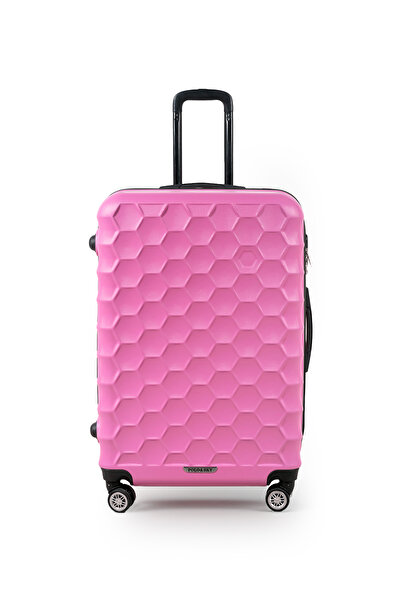 POLO&SKY Petek Model Pembe Renk Büyük Boy Valiz Bavul