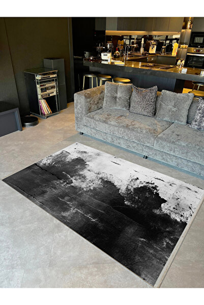 Rugs Modern Halı Özge Koleksiyonu Siyah Beyaz Soyut Desenli Dokuma Taban Mode...