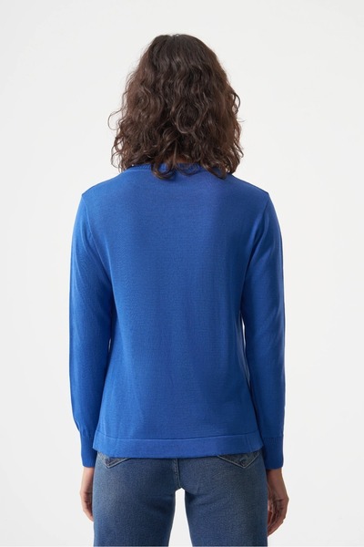 Mizalle Basic o Yaka Viskon Akrilik Saks Triko