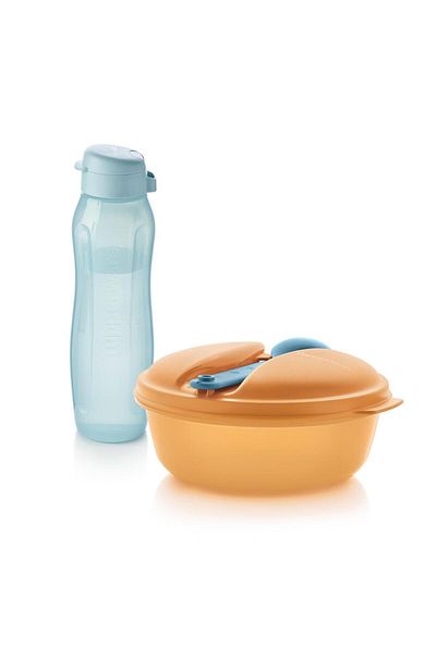 Tupperware حاوية حمل طعام صديقة للبيئة باللون الأزرق سعة 1 لتر لعيد الحب - تتضمن زجاجة مياه وزجاجة مياه
