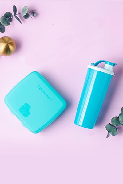 Tupperware Blue Nutrition Set 470 ml Water Bottle and Sandwich Box Eco-Friendly Design