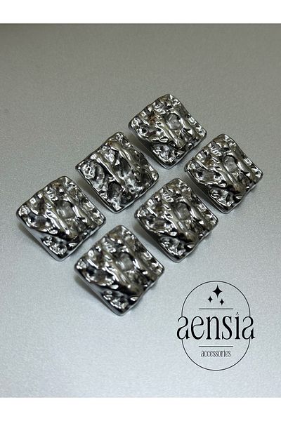 aensia 2.29 cm Silver Square Pattern Metal Button - Coat, Jacket, Trench Coat 6 Pack