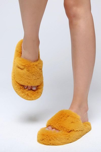Beyond Γυναικείες μουστάρδες Extra Soft Furry Παντόφλες 3cm BYND01