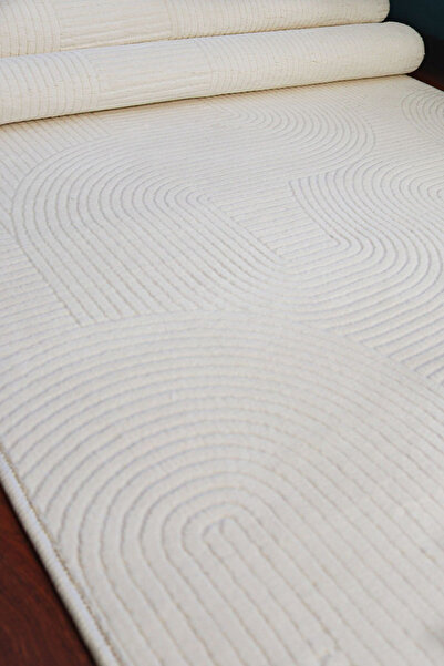 SoftNest Merinos JOY Kaymaz Tabanlı Kesme Kabartmalı Salon Koridor Mutfak Hali açık krem