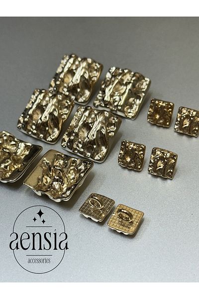 aensia Gold Color Square Striped Metal Knob Set - Pack of 12 (6 Large+6 Small)