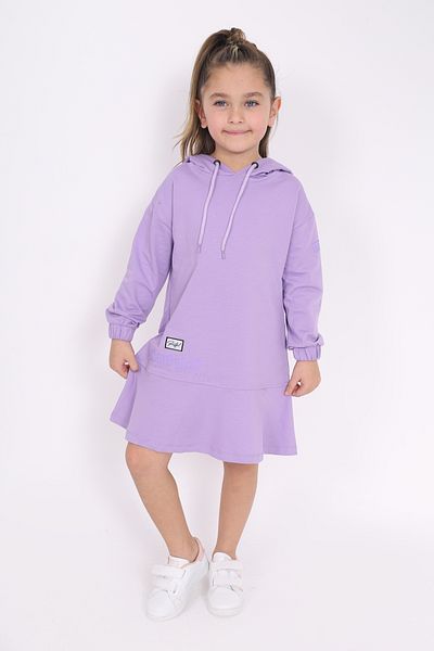 Toontoy Girl's Hooded Crest Detailed Printed Dress