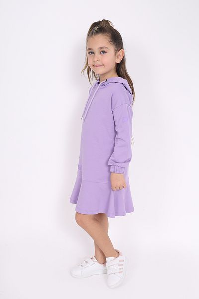 Toontoy Girl's Hooded Crest Detailed Printed Dress