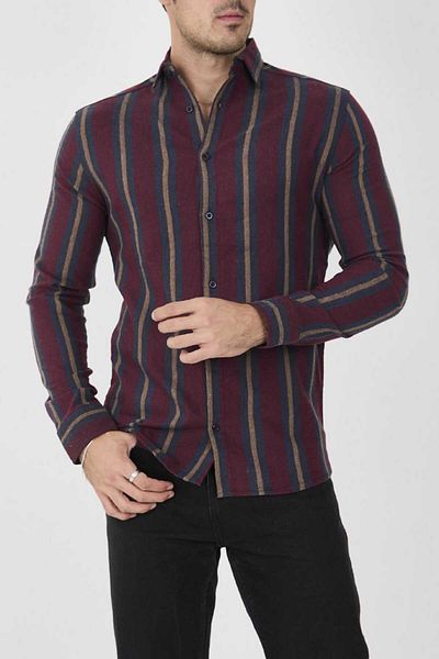 MCZ GİYİM Striped Melange Slim-Fit Men's Shirt