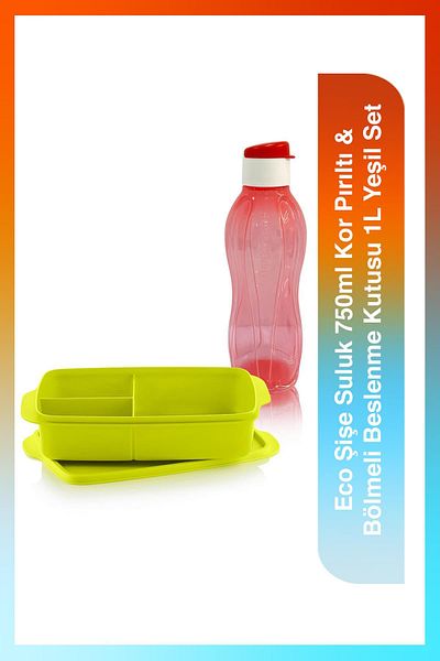 Tupperware Eco Green 1Lt Lunch Box - 750ml Cor Twinkle & Compartment Set