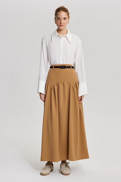 Touché Privé Linen Textured Skirt - Belt Detailed