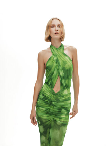 Khela The Label Forbidden Fruit Dress in Green Yeşil Uzun Tül Elbise