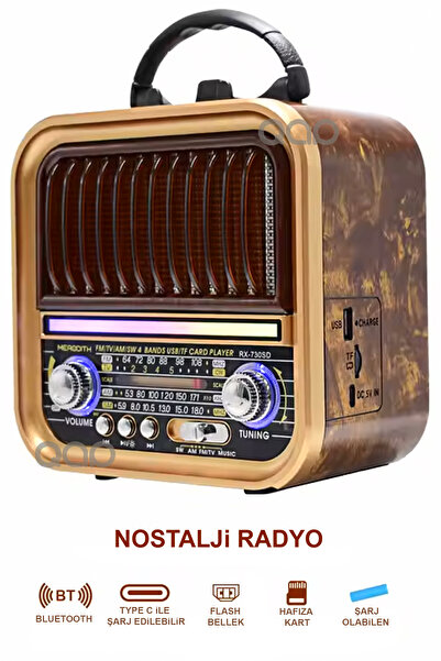 TEKNOHANE Nostalji Radyo Bluetooth Hoparlör Rgb Işıklı Yüksek Ses Gücü Led Işıklı Çift Hoparlör 10 WATT
