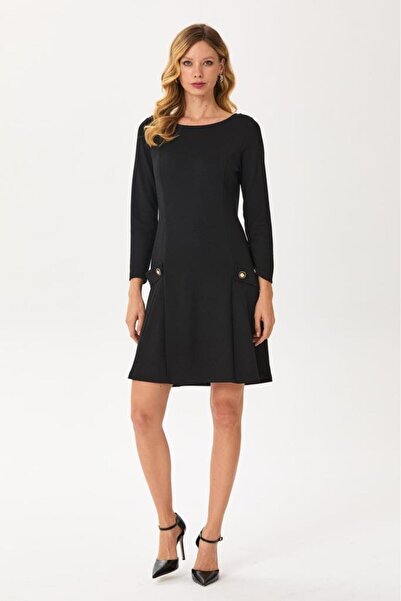 İKİLER Yuvarlak Yaka Eteği Volanlı Elbise 245-2511