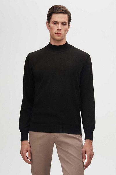D'S Damat Черен памучен микс - трикотажен пуловер Half Fisherman Regular Fit