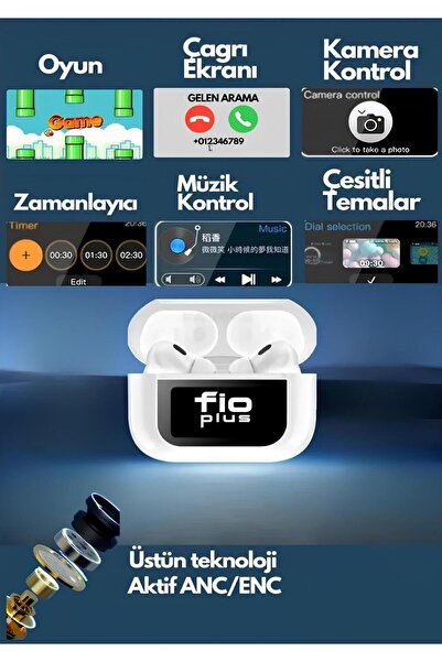 FİOPLUS Air Pro 2 Anc Dokunmatik Ekranlı Bluetooth Kulaklık İos Android Tüm Telefonlara Uyumlu Kulaklık