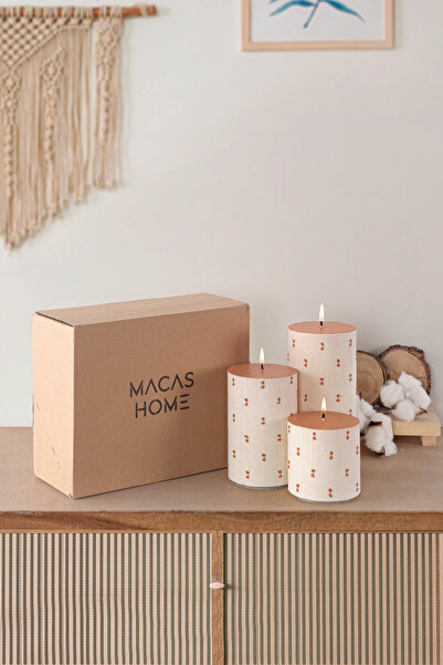 Macas Home Freya Orange Kumaş Kaplamalı Silindir Kokusuz 3'lü Set Mum FRYORNGMUM