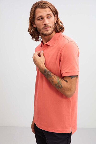 GRIMELANGE Morgan Men's Regular Fit 100% Cotton Pink Polo Neck T-shirt