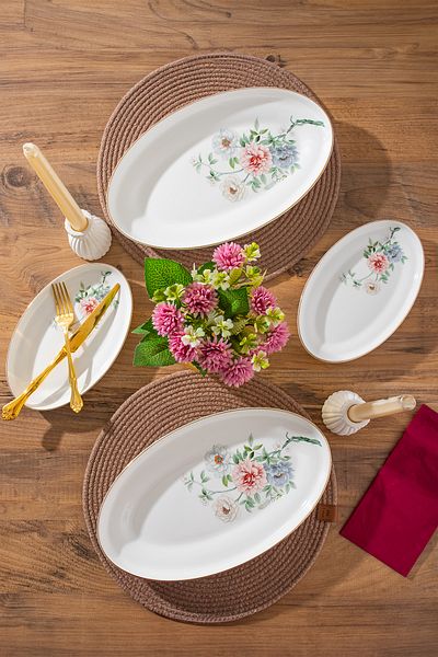 Porsima 2036 Bone China Set of 4 Presentation Boat Plates - for Breakfast Serving