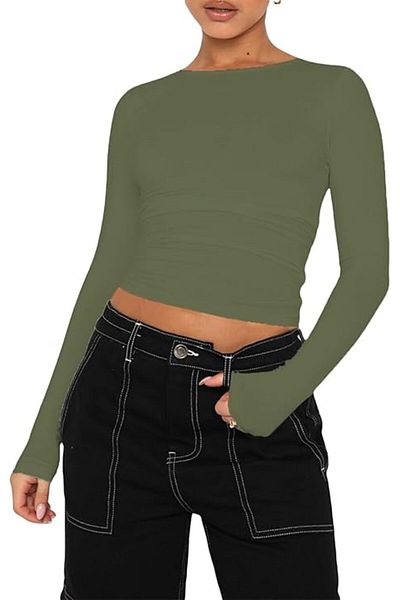 LADY HAZAL Χακί Rib Cotton Body - Στρογγυλή λαιμόκοψη, στενή εφαρμογή, απαλή αφή, μακρυμάνικη μπλούζα