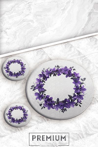 Evperest Purple Floral Bath Mat Set