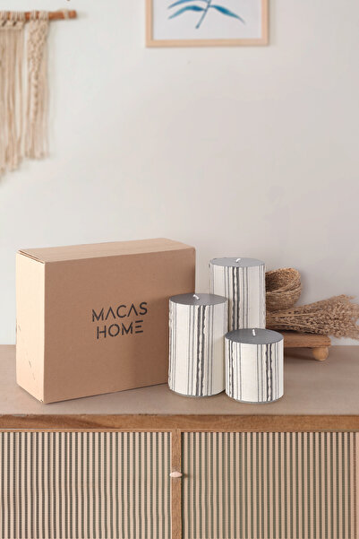 Macas Home Ares Kumaş Kaplamalı Silindir Kokusuz 3'lü Set Mum ARSMUM