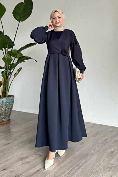 InStyle Φόρεμα κατάδυσης Navy Blue με αξεσουάρ τριαντάφυλλου