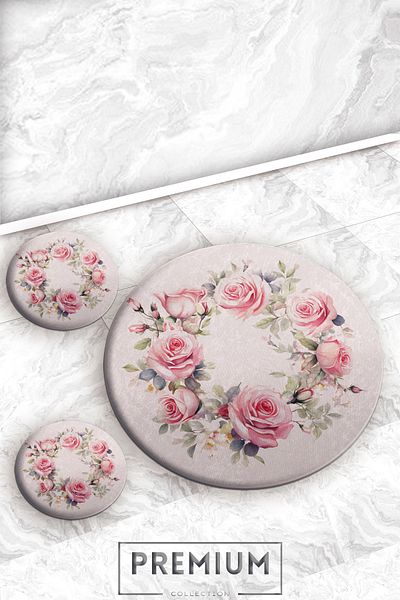 Evperest Rose Patterned Bath Mat Set