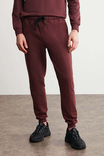 GRIMELANGE Fabian Herren – Burgunderfarbene Jogginghose mit gerippter Fleece-Tasche