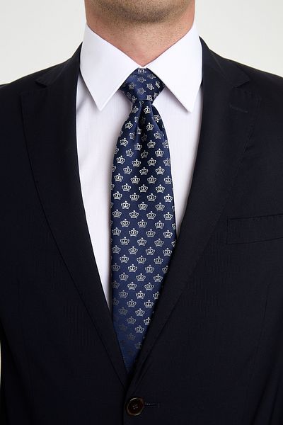 Brianze Gray Navy Blue Crown Patterned Tie