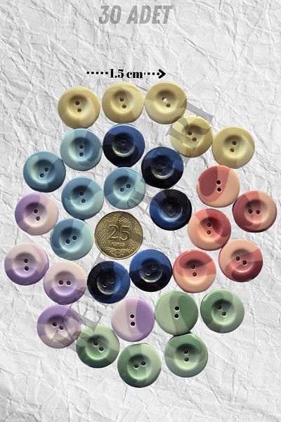 Kent Pazarı Baby Vest Button 6 Colors 30 Pcs Knitting Button 1.5cm Jacket Button