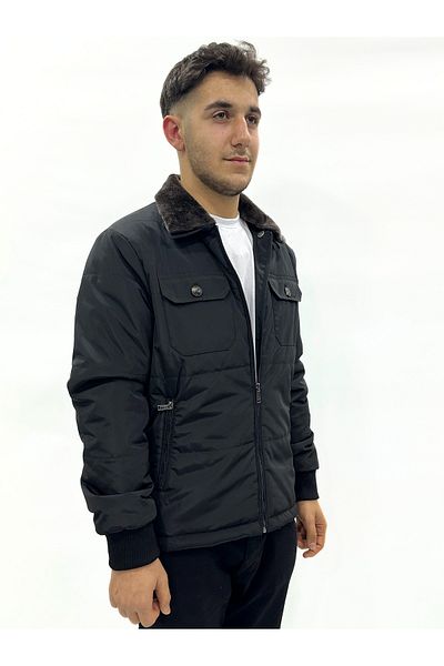 Brango Micro Fabric Coat with Fur Collar