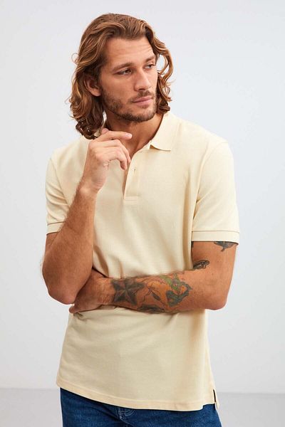 GRIMELANGE Pánské tričko Morgan Regular Fit ze 100% bavlny žluté polo s výstřihem