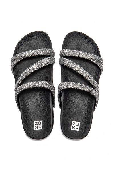 ZAXY Glitter Full Name Γυναικείες Παντόφλες Γκρι Μαύρο 35/42