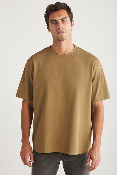 GRIMELANGE Blas pánské – oversize tričko Camel Crew Neck, 100% organická bavlna