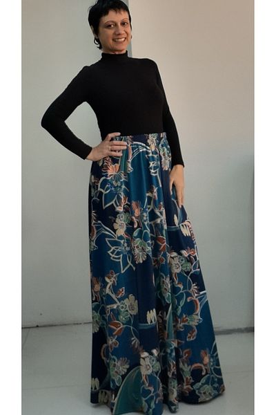 Mertcan Butik Fusta sezonieră tricotată din oțel 6 piese cu imprimeu albastru indigo verde