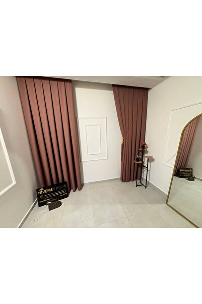 NİVEMESHOME Nivemeshome Roma 18542-d Λινό 1/3 Πλισέ Κουρτίνα Φόντο Ροζ Κουρσού Απμ