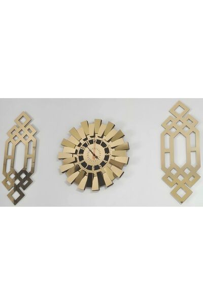 VEFART Piyano Saat Türkçe Rakamlı Gold Duvar Saati ve Evren Duvar Süsü