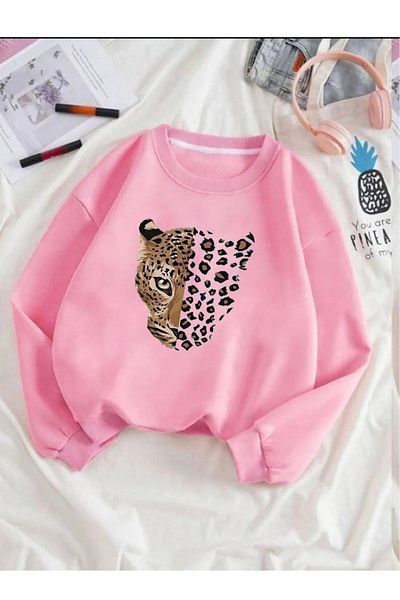 PALPİTO Φούτερ Unisex Pink Leopard με στάμπα με λαιμόκοψη