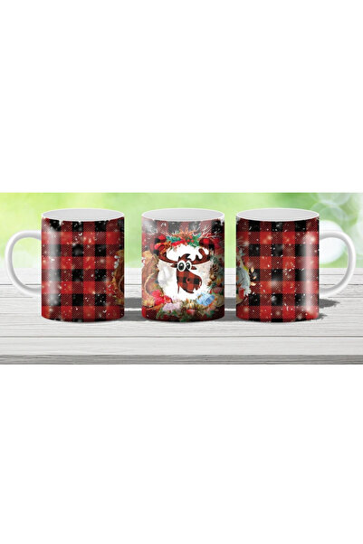 hobidünyam- Merry Christmas Geyikli Baskılı %100 Porselen Kup