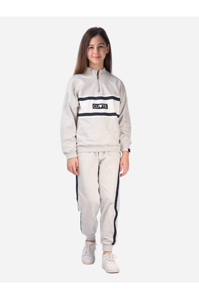 Victor and Jane By Styli Slogan Print Half Zipper Sweatshirt & Joggers Set